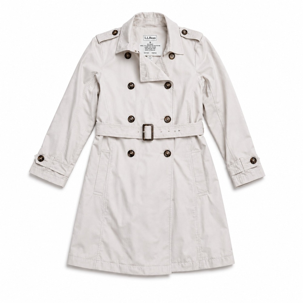 LL BEAN Coat Women's Small Beige Classic Trench Belted
